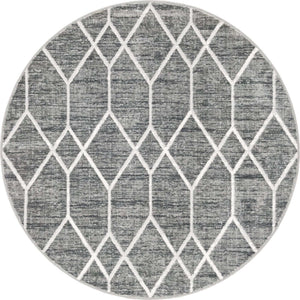 Gray 5' x 5' Matrix Trellis Round Area Rug 100% Polyester Geometric Pattern Modern Carpet for Living, Dining, Bedroom, Office for Sale at Rug Engine