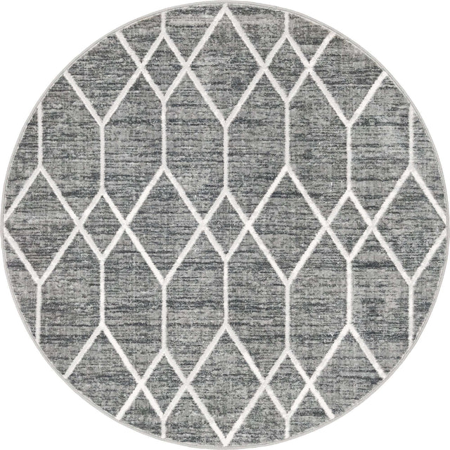 Gray 5' x 5' Matrix Trellis Round Area Rug 100% Polyester Geometric Pattern Modern Carpet for Living, Dining, Bedroom, Office for Sale at Rug Engine