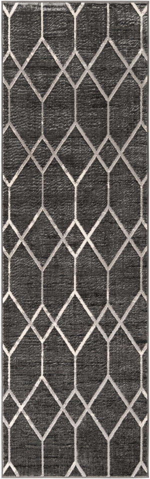 Gray 3' x 10' Matrix Trellis Runner Area Rug 100% Polyester Geometric Pattern Modern Carpet for Living, Dining, Bedroom, Office for Sale at Rug Engine