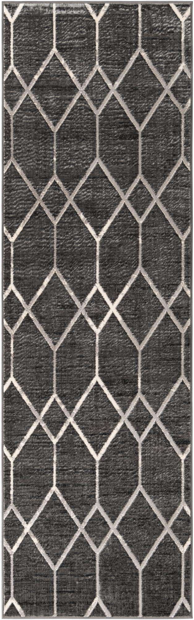 Gray 3' x 10' Matrix Trellis Runner Area Rug 100% Polyester Geometric Pattern Modern Carpet for Living, Dining, Bedroom, Office for Sale at Rug Engine