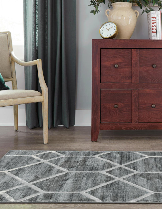 Gray 2' 7 x 13' Matrix Trellis Runner Area Rug 100% Polyester Geometric Pattern Modern Carpet for Living, Dining, Bedroom, Office for Sale at Rug Engine