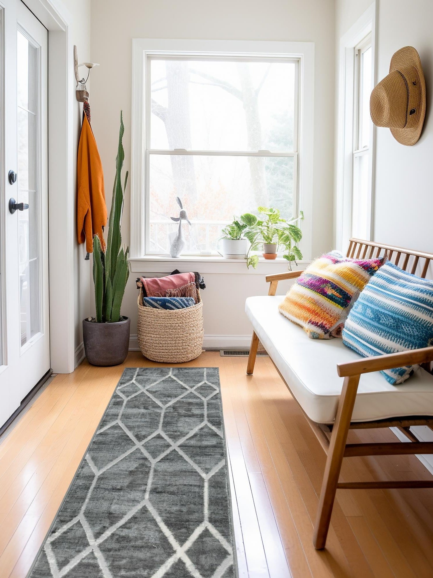 Gray 2' x 8' Matrix Trellis Runner Area Rug 100% Polyester Geometric Pattern Modern Carpet for Living, Dining, Bedroom, Office for Sale at Rug Engine