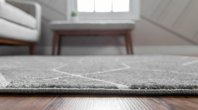 Gray 2' 11 x 19' 8 Matrix Trellis Runner Area Rug 100% Polyester Geometric Pattern Modern Carpet for Living, Dining, Bedroom, Office for Sale at Rug Engine