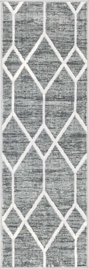 Gray 2' x 6' Matrix Trellis Runner Area Rug 100% Polyester Geometric Pattern Modern Carpet for Living, Dining, Bedroom, Office for Sale at Rug Engine