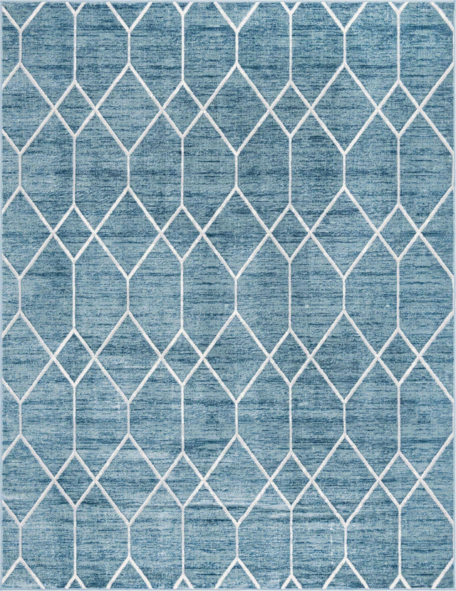 Blue 9' x 12' 2 Matrix Trellis Rectangle Area Rug 100% Polyester Geometric Pattern Modern Carpet for Living, Dining, Bedroom, Office for Sale at Rug Engine