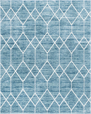 Blue 8' x 10' Matrix Trellis Rectangle Area Rug 100% Polyester Geometric Pattern Modern Carpet for Living, Dining, Bedroom, Office for Sale at Rug Engine