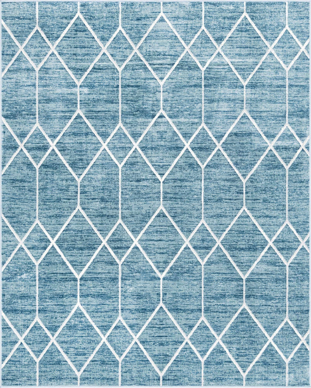 Blue 8' x 10' Matrix Trellis Rectangle Area Rug 100% Polyester Geometric Pattern Modern Carpet for Living, Dining, Bedroom, Office for Sale at Rug Engine