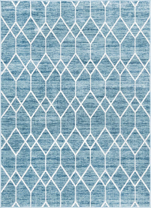 Blue 7' 1 x 10' Matrix Trellis Rectangle Area Rug 100% Polyester Geometric Pattern Modern Carpet for Living, Dining, Bedroom, Office for Sale at Rug Engine