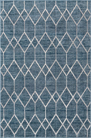 Blue 6' 1 x 9' Matrix Trellis Rectangle Area Rug 100% Polyester Geometric Pattern Modern Carpet for Living, Dining, Bedroom, Office for Sale at Rug Engine