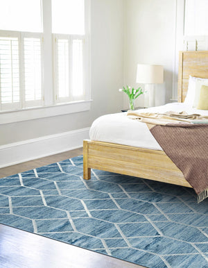 Blue 6' 1 x 9' Matrix Trellis Rectangle Area Rug 100% Polyester Geometric Pattern Modern Carpet for Living, Dining, Bedroom, Office for Sale at Rug Engine