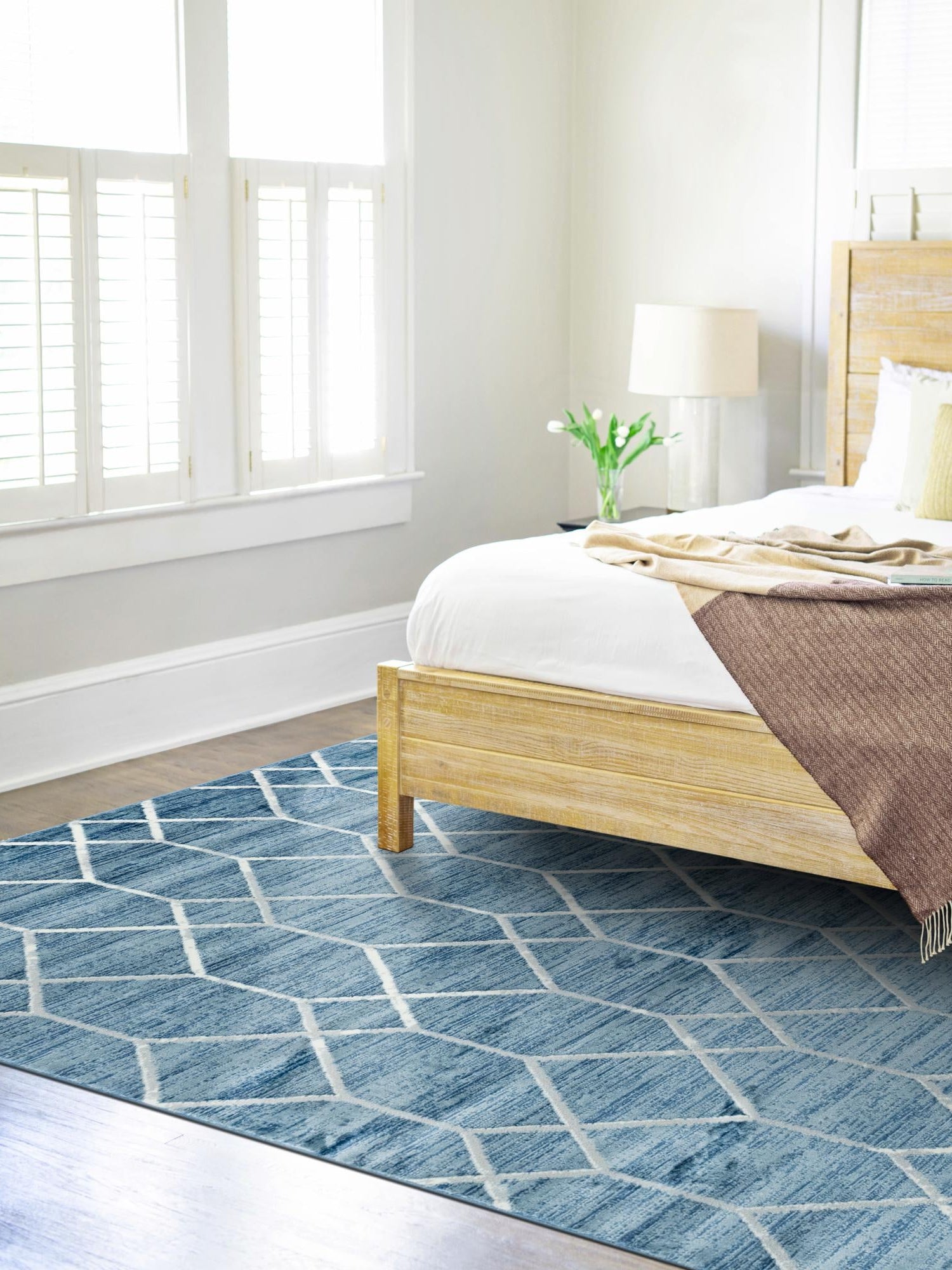 Blue 4' 1 x 6' 1 Matrix Trellis Rectangle Area Rug 100% Polyester Geometric Pattern Modern Carpet for Living, Dining, Bedroom, Office for Sale at Rug Engine