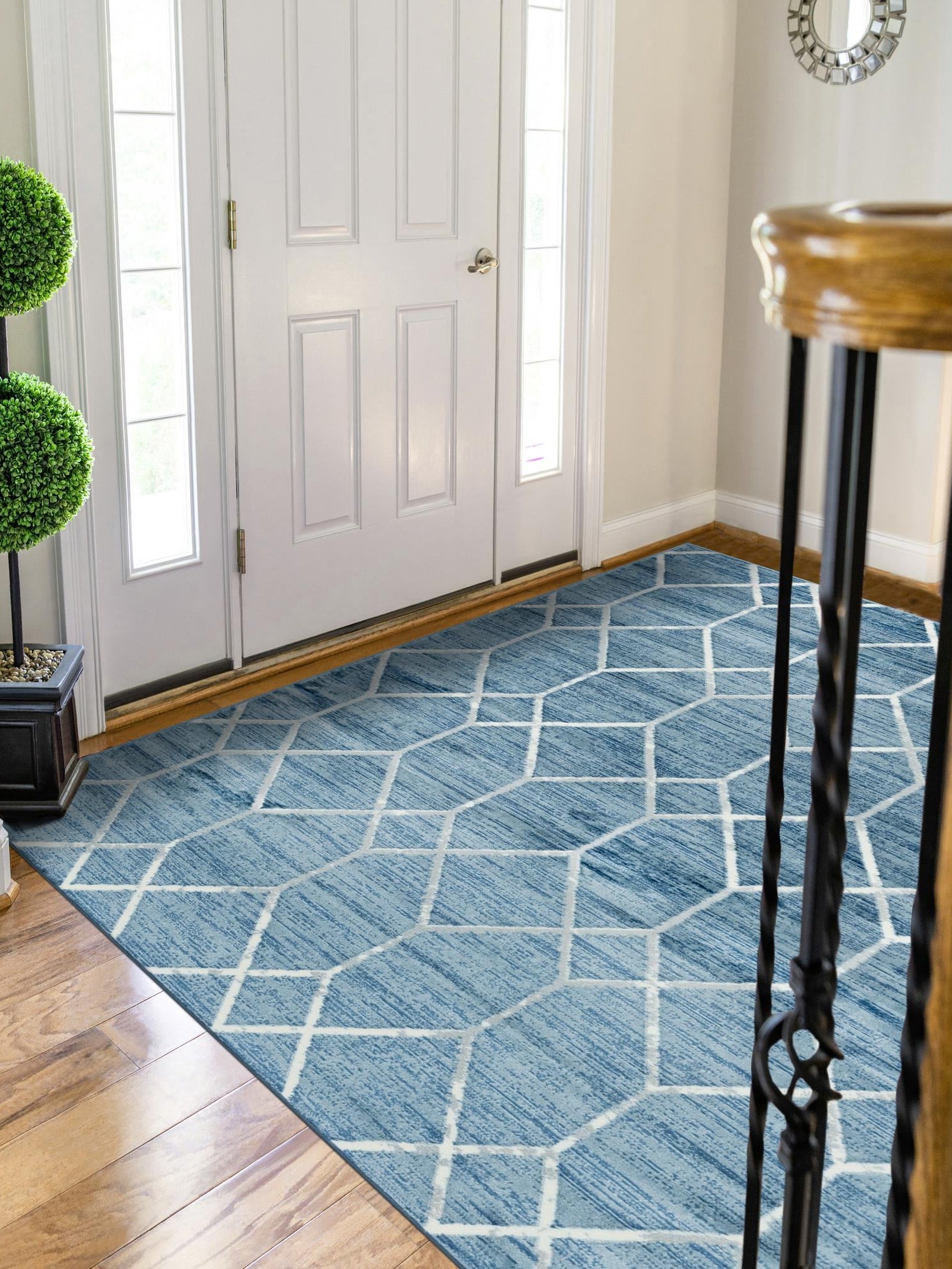 Blue 8' x 10' Matrix Trellis Rectangle Area Rug 100% Polyester Geometric Pattern Modern Carpet for Living, Dining, Bedroom, Office for Sale at Rug Engine