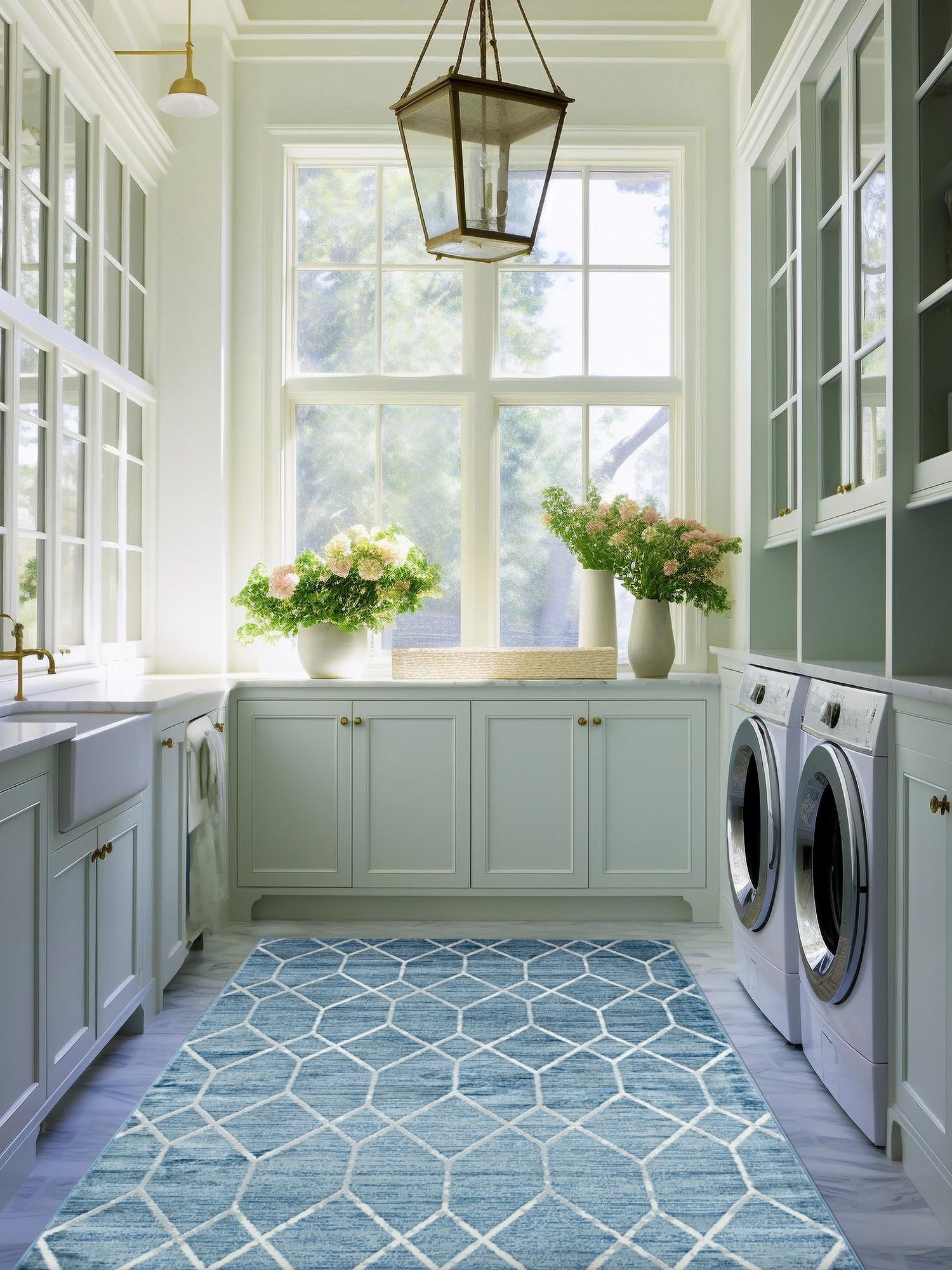 Blue 8' x 10' Matrix Trellis Rectangle Area Rug 100% Polyester Geometric Pattern Modern Carpet for Living, Dining, Bedroom, Office for Sale at Rug Engine