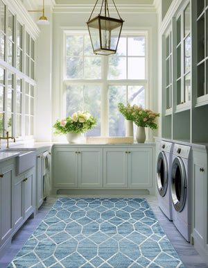 Blue 8' x 10' Matrix Trellis Rectangle Area Rug 100% Polyester Geometric Pattern Modern Carpet for Living, Dining, Bedroom, Office for Sale at Rug Engine