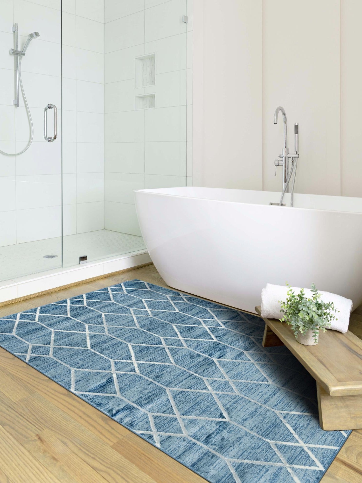 Blue 8' x 10' Matrix Trellis Rectangle Area Rug 100% Polyester Geometric Pattern Modern Carpet for Living, Dining, Bedroom, Office for Sale at Rug Engine
