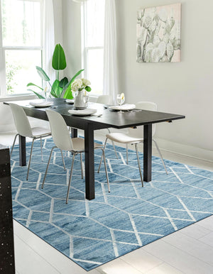 Blue 8' x 10' Matrix Trellis Rectangle Area Rug 100% Polyester Geometric Pattern Modern Carpet for Living, Dining, Bedroom, Office for Sale at Rug Engine