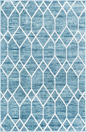 Blue 5' 1 x 8' Matrix Trellis Rectangle Area Rug 100% Polyester Geometric Pattern Modern Carpet for Living, Dining, Bedroom, Office for Sale at Rug Engine