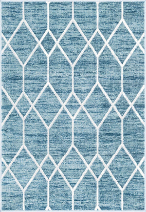 Blue 4' 1 x 6' 1 Matrix Trellis Rectangle Area Rug 100% Polyester Geometric Pattern Modern Carpet for Living, Dining, Bedroom, Office for Sale at Rug Engine