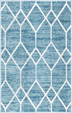 Blue 3' 3 x 5' 3 Matrix Trellis Rectangle Area Rug 100% Polyester Geometric Pattern Modern Carpet for Living, Dining, Bedroom, Office for Sale at Rug Engine