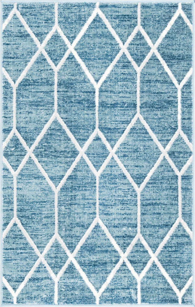 Blue 3' 3 x 5' 3 Matrix Trellis Rectangle Area Rug 100% Polyester Geometric Pattern Modern Carpet for Living, Dining, Bedroom, Office for Sale at Rug Engine