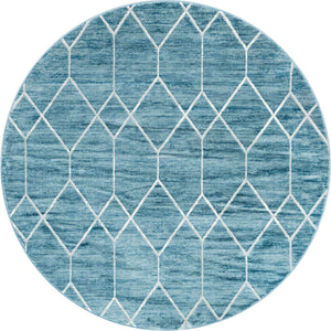Blue 8' x 8' Matrix Trellis Round Area Rug 100% Polyester Geometric Pattern Modern Carpet for Living, Dining, Bedroom, Office for Sale at Rug Engine