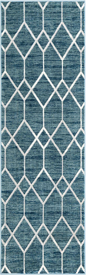 Blue 3' x 10' Matrix Trellis Runner Area Rug 100% Polyester Geometric Pattern Modern Carpet for Living, Dining, Bedroom, Office for Sale at Rug Engine