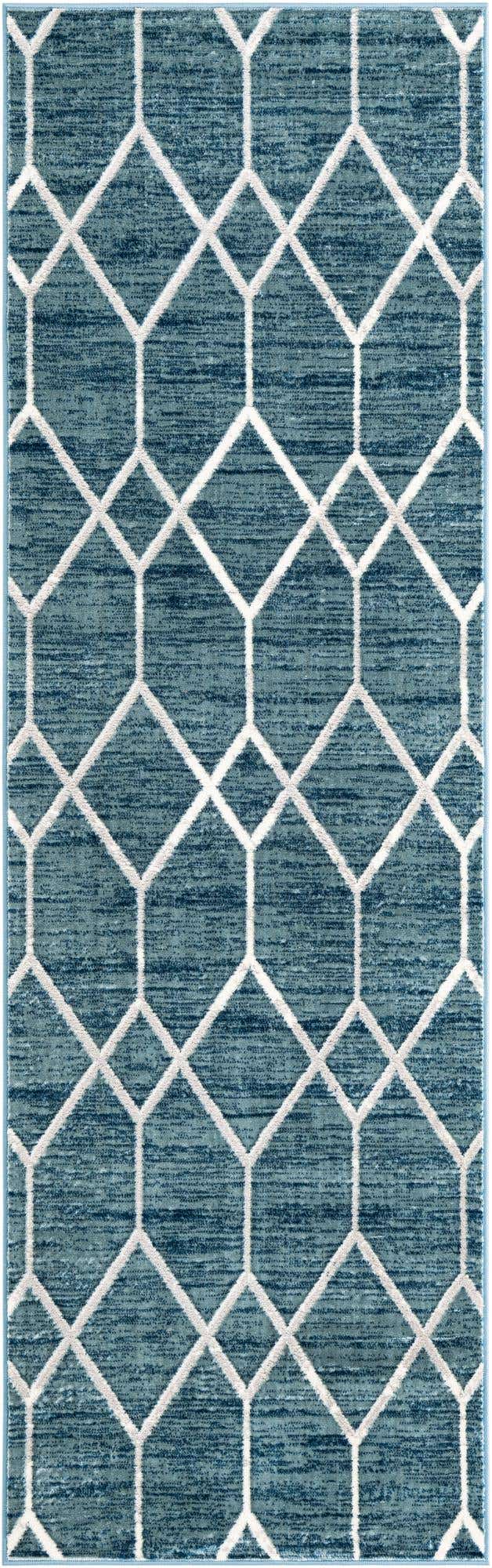 Blue 3' x 10' Matrix Trellis Runner Area Rug 100% Polyester Geometric Pattern Modern Carpet for Living, Dining, Bedroom, Office for Sale at Rug Engine