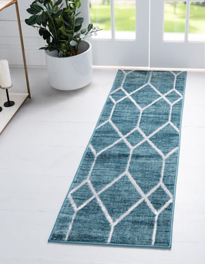 Blue 2' x 8' Matrix Trellis Runner Area Rug 100% Polyester Geometric Pattern Modern Carpet for Living, Dining, Bedroom, Office for Sale at Rug Engine