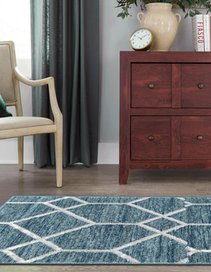 Blue 2' x 6' 1 Matrix Trellis Runner Area Rug 100% Polyester Geometric Pattern Modern Carpet for Living, Dining, Bedroom, Office for Sale at Rug Engine