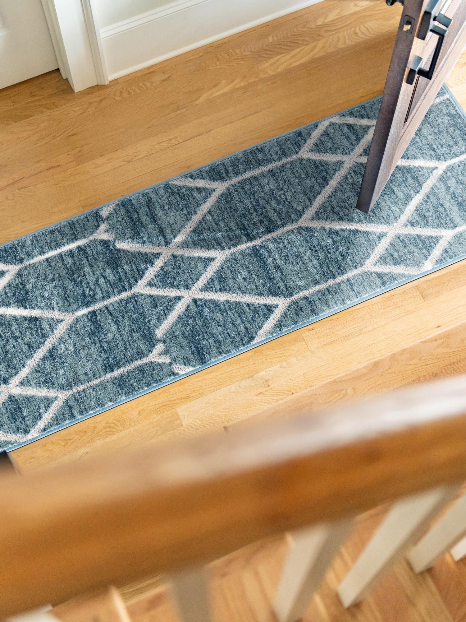 Blue 3' x 10' Matrix Trellis Runner Area Rug 100% Polyester Geometric Pattern Modern Carpet for Living, Dining, Bedroom, Office for Sale at Rug Engine