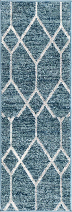 Blue 2' x 6' 1 Matrix Trellis Runner Area Rug 100% Polyester Geometric Pattern Modern Carpet for Living, Dining, Bedroom, Office for Sale at Rug Engine