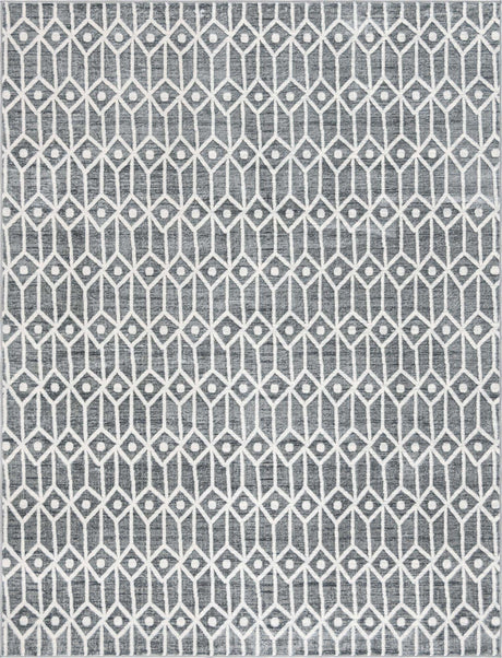 Gray 9' x 12' 2 Matrix Trellis Rectangle Area Rug 100% Polyester Geometric Pattern Modern Carpet for Living, Dining, Bedroom, Office for Sale at Rug Engine