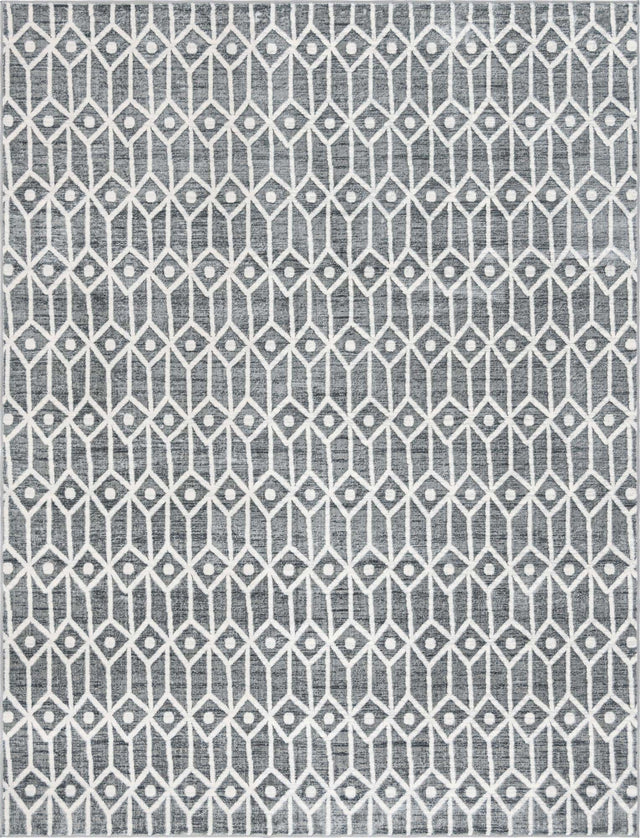 Gray 9' x 12' 2 Matrix Trellis Rectangle Area Rug 100% Polyester Geometric Pattern Modern Carpet for Living, Dining, Bedroom, Office for Sale at Rug Engine