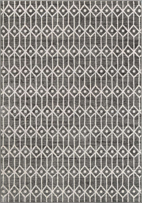 Gray 7' 1 x 10' Matrix Trellis Rectangle Area Rug 100% Polyester Geometric Pattern Modern Carpet for Living, Dining, Bedroom, Office for Sale at Rug Engine