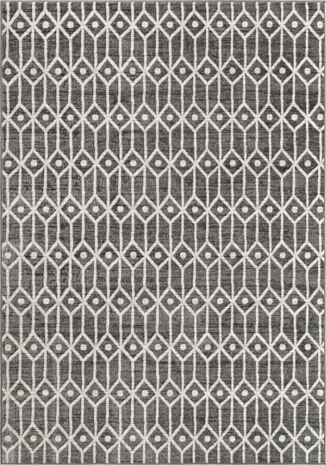 Gray 7' 1 x 10' Matrix Trellis Rectangle Area Rug 100% Polyester Geometric Pattern Modern Carpet for Living, Dining, Bedroom, Office for Sale at Rug Engine