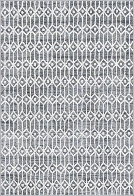 Gray 6' x 9' Matrix Trellis Rectangle Area Rug 100% Polyester Geometric Pattern Modern Carpet for Living, Dining, Bedroom, Office for Sale at Rug Engine