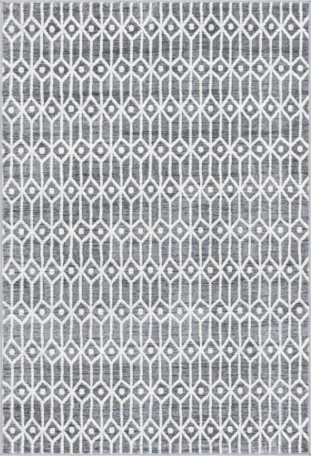 Gray 6' x 9' Matrix Trellis Rectangle Area Rug 100% Polyester Geometric Pattern Modern Carpet for Living, Dining, Bedroom, Office for Sale at Rug Engine