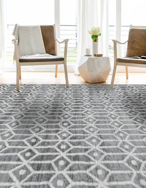 Gray 5' 1 x 8' Matrix Trellis Rectangle Area Rug 100% Polyester Geometric Pattern Modern Carpet for Living, Dining, Bedroom, Office for Sale at Rug Engine
