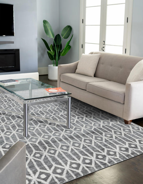 Gray 5' 1 x 8' Matrix Trellis Rectangle Area Rug 100% Polyester Geometric Pattern Modern Carpet for Living, Dining, Bedroom, Office for Sale at Rug Engine