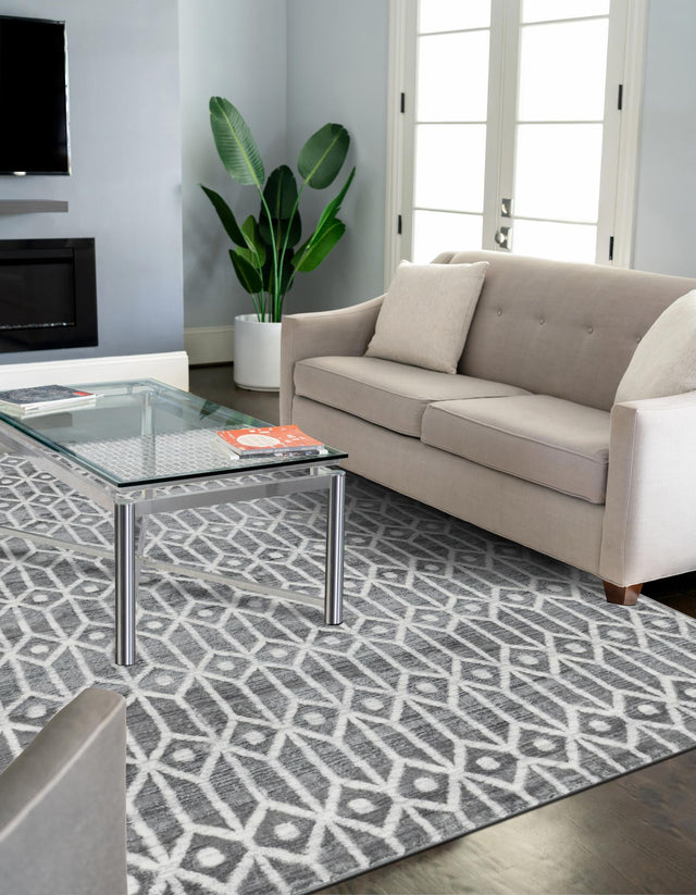 Gray 5' 1 x 8' Matrix Trellis Rectangle Area Rug 100% Polyester Geometric Pattern Modern Carpet for Living, Dining, Bedroom, Office for Sale at Rug Engine