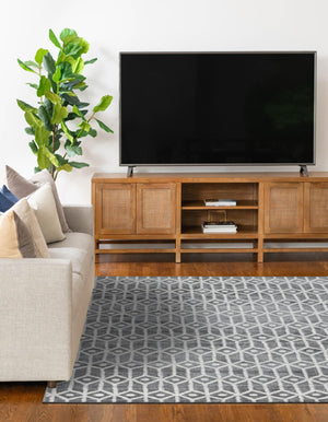 Gray 5' 1 x 8' Matrix Trellis Rectangle Area Rug 100% Polyester Geometric Pattern Modern Carpet for Living, Dining, Bedroom, Office for Sale at Rug Engine