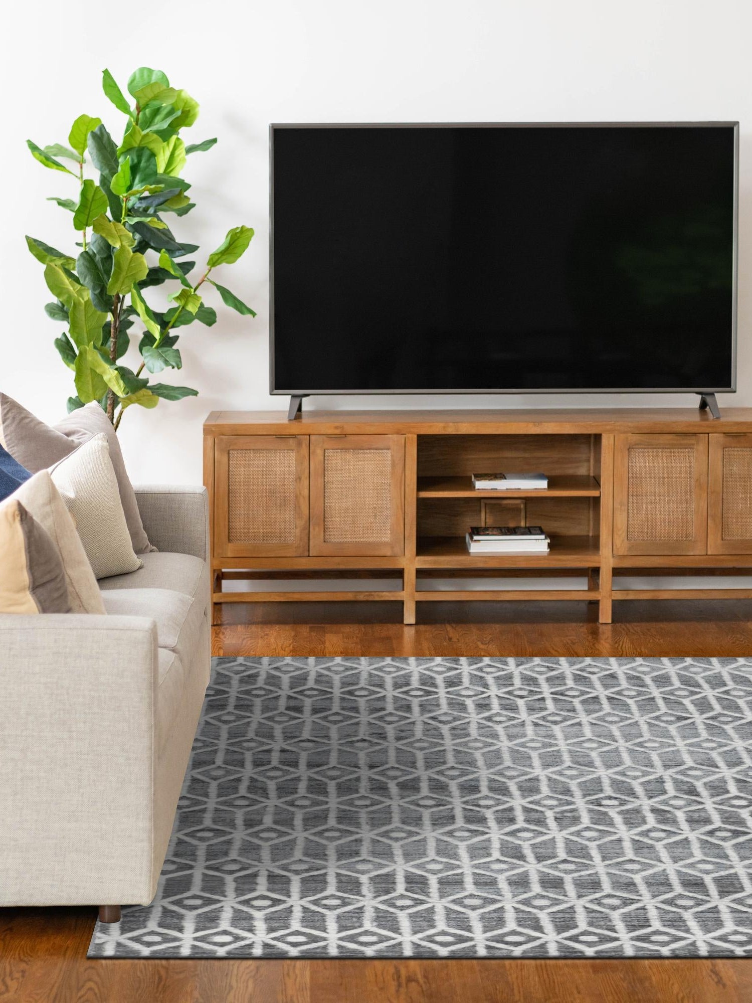 Gray 7' 1 x 10' Matrix Trellis Rectangle Area Rug 100% Polyester Geometric Pattern Modern Carpet for Living, Dining, Bedroom, Office for Sale at Rug Engine