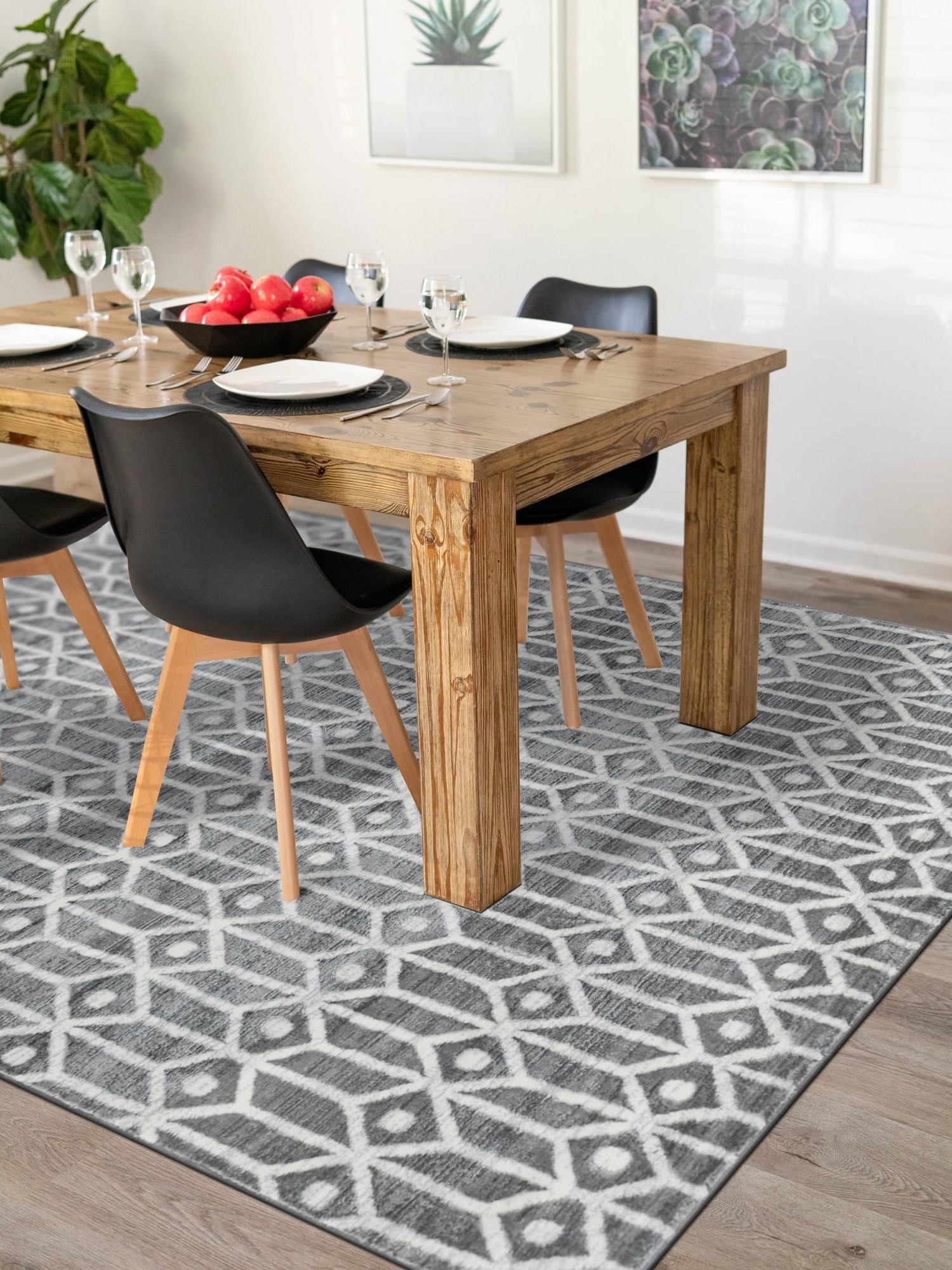 Gray 4' 1 x 6' 1 Matrix Trellis Rectangle Area Rug 100% Polyester Geometric Pattern Modern Carpet for Living, Dining, Bedroom, Office for Sale at Rug Engine