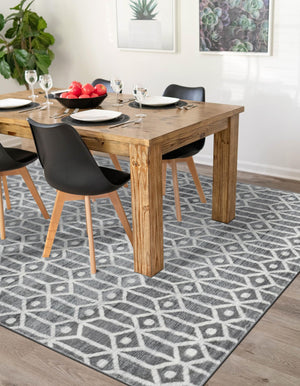 Gray 9' 10 x 14' 1 Matrix Trellis Rectangle Area Rug 100% Polyester Geometric Pattern Modern Carpet for Living, Dining, Bedroom, Office for Sale at Rug Engine