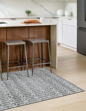 Gray 4' 1 x 6' 1 Matrix Trellis Rectangle Area Rug 100% Polyester Geometric Pattern Modern Carpet for Living, Dining, Bedroom, Office for Sale at Rug Engine