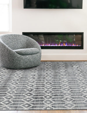 Gray 9' 10 x 14' 1 Matrix Trellis Rectangle Area Rug 100% Polyester Geometric Pattern Modern Carpet for Living, Dining, Bedroom, Office for Sale at Rug Engine