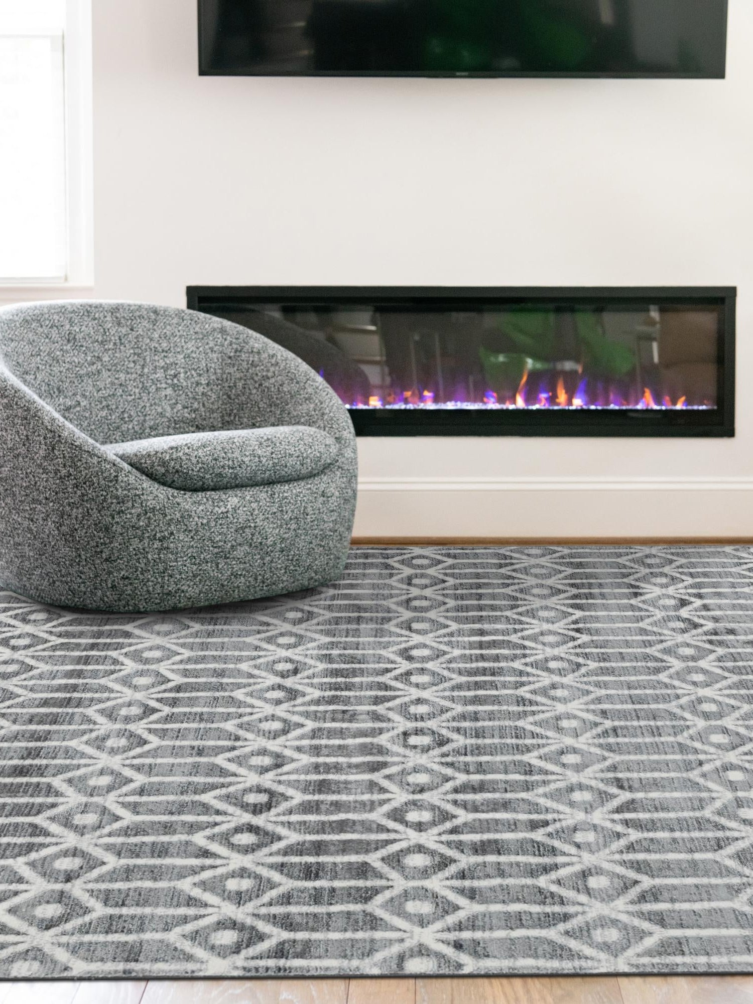 Gray 7' 1 x 10' Matrix Trellis Rectangle Area Rug 100% Polyester Geometric Pattern Modern Carpet for Living, Dining, Bedroom, Office for Sale at Rug Engine