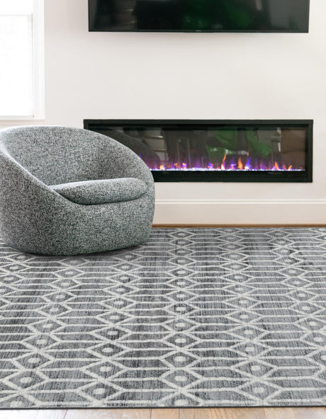 Gray 7' 1 x 10' Matrix Trellis Rectangle Area Rug 100% Polyester Geometric Pattern Modern Carpet for Living, Dining, Bedroom, Office for Sale at Rug Engine