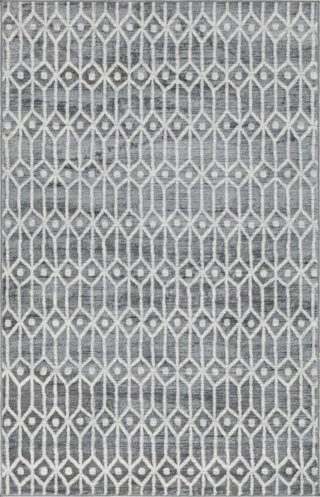 Gray 5' 1 x 8' Matrix Trellis Rectangle Area Rug 100% Polyester Geometric Pattern Modern Carpet for Living, Dining, Bedroom, Office for Sale at Rug Engine