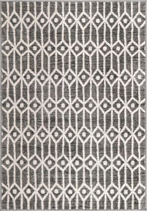 Gray 4' 1 x 6' 1 Matrix Trellis Rectangle Area Rug 100% Polyester Geometric Pattern Modern Carpet for Living, Dining, Bedroom, Office for Sale at Rug Engine